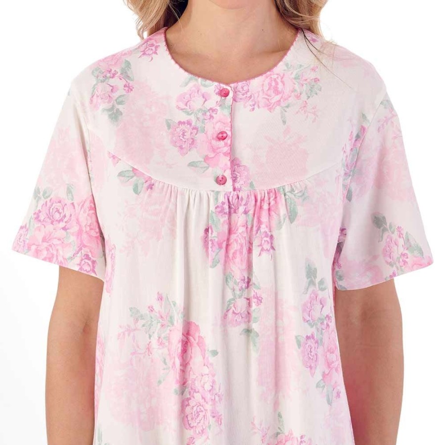 Nightwear Slenderella | Large Floral Short Sleeve 42 Inch Cotton Nightdress - Nd01132