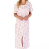 Nightwear Slenderella | Wild Rose Short Sleeve Button Through Cotton 46 Inch Nightdress - Nd03208