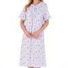 Nightwear Slenderella | Spring Garden Short Sleeve Buttoned Top Cotton 42 Inch Nightdress - Nd02105