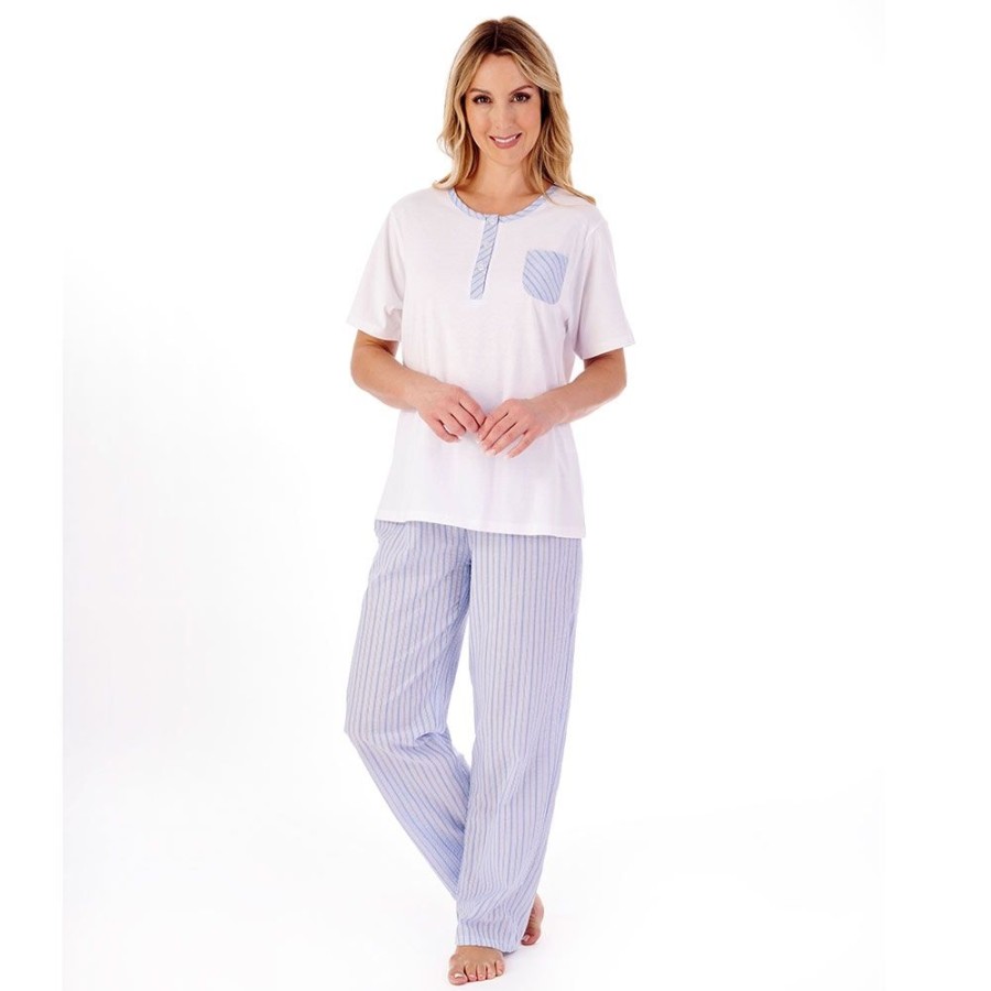 Nightwear Slenderella | Seersucker Short Sleeve Ladies Pyjama Set - Pj01224