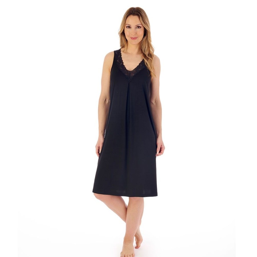 Nightwear Gaspe | Super Soft Build Up Shoulders 38 Inch Nightdress - Gl02700 Black