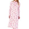 Nightwear Slenderella | Floral Print Interlock Long Sleeve Buttoned Top Cotton 45 Inch Nightdress - Nd02127