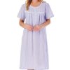 Nightwear Slenderella | Seersucker Short Sleeve Buttoned Top 42 Inch Nightdress - Nd01221