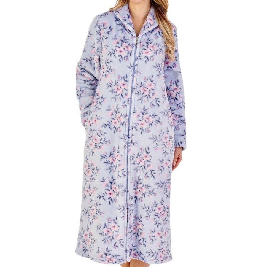 Nightwear Slenderella | Aconite Zipped Front Flannel Fleece 46 Inch Housecoat - Hc04312